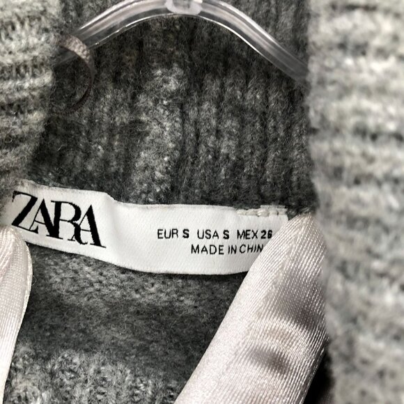 Zara Oversized Turtleneck Sweater Womens S Gray Fuzzy With Wool Boxy Geometric - Picture 8 of 10